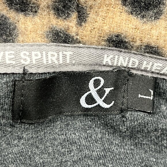 Ampersand Ave Womens 1/2 Zip Hoodie Size L Dark Gray Contrast Leopard Loungewear - Picture 6 of 8